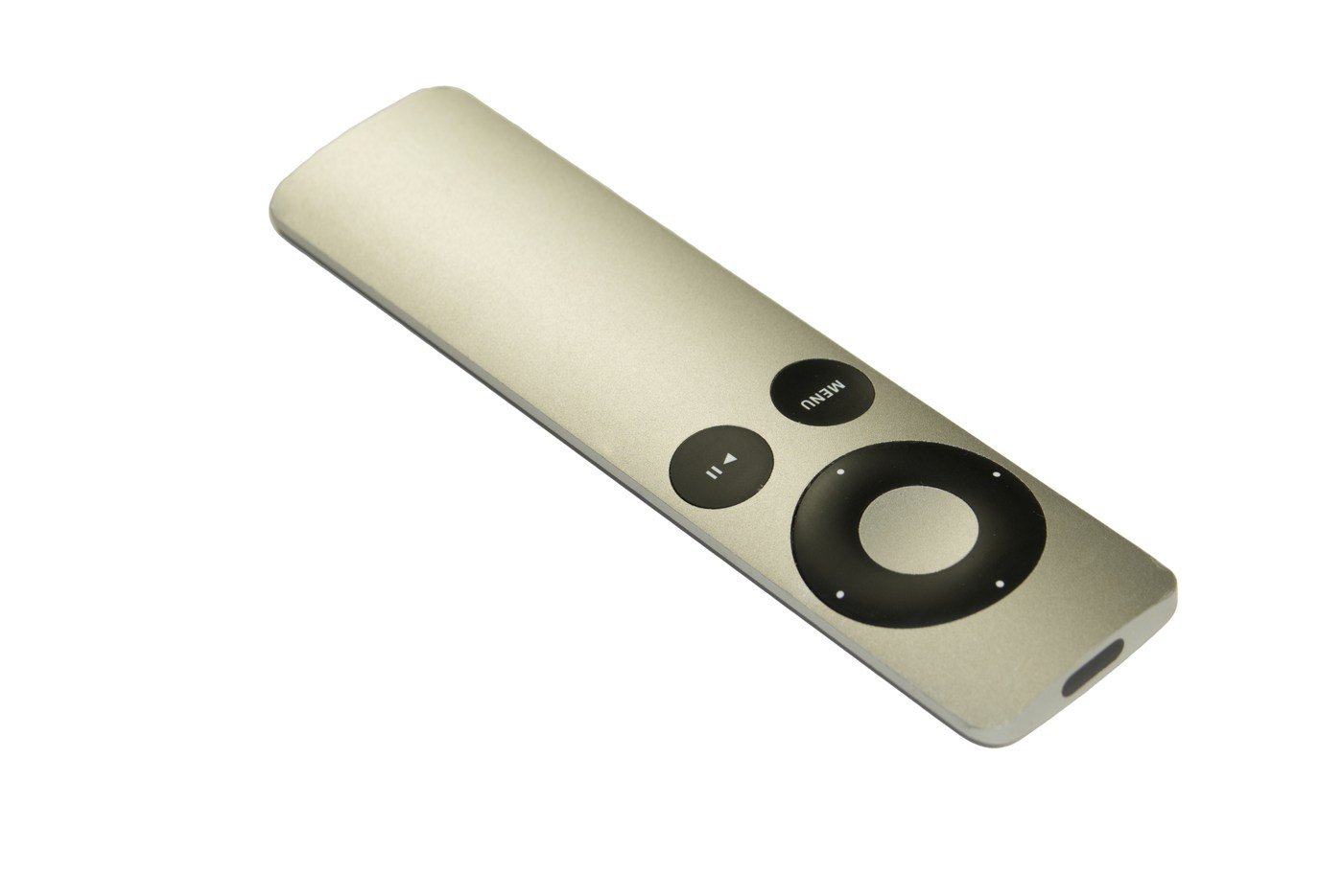 Apple TV remote control photographed against a plain background.